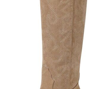 Western Cowboy Boots Women Synthetic Suede Knee High Wide Calf Embroidered